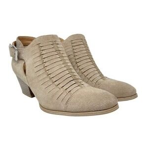 Franco Sarto Shoes Womens 6.5M Great Tan Leather Upper Booties Woven Block‎ Heel